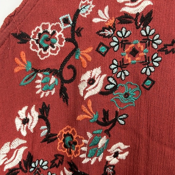 She & Sky Womens Tunic/Mini M Terra Cotta Pullover Sleeveless Embroidery Cotton - Picture 5 of 12